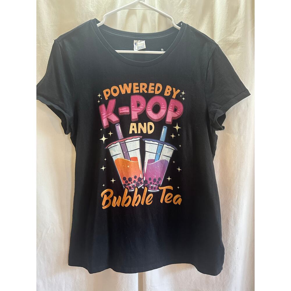 K-Pop Bubble Tea Graphic Tee Size L Black Cute Kawaii Anime Streetwear